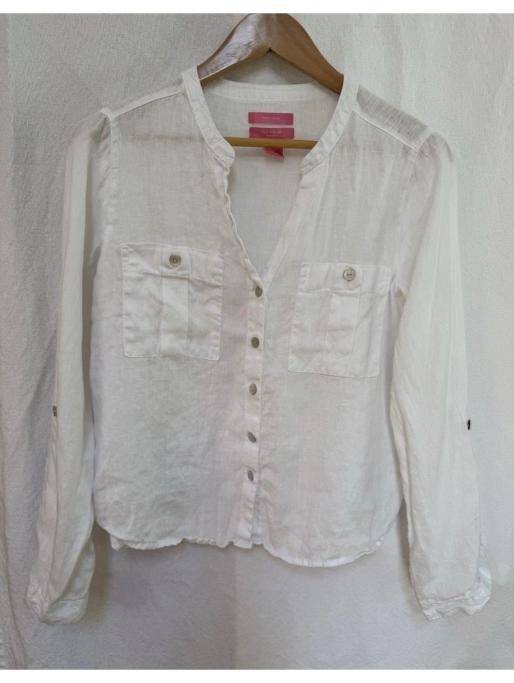 Isaac Mizrahi Women Blouse Button Front Linen White Size S Relaxed Fit